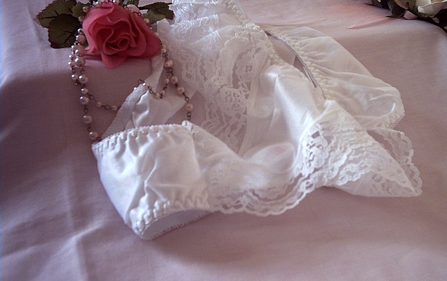 Silky White Delicate Vintage Sheer Nylon Panties Lace Knickers Sm 
